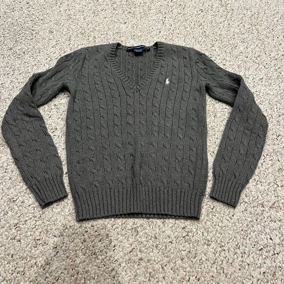 Ralph Lauren Sport Women's V-Neck Cable Knit Sweater Sz S Gray Preppy Old Money - Picture 1 of 6